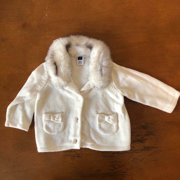 Janie and Jack Faux Fur Collar Cardigan - Picture 2 of 4